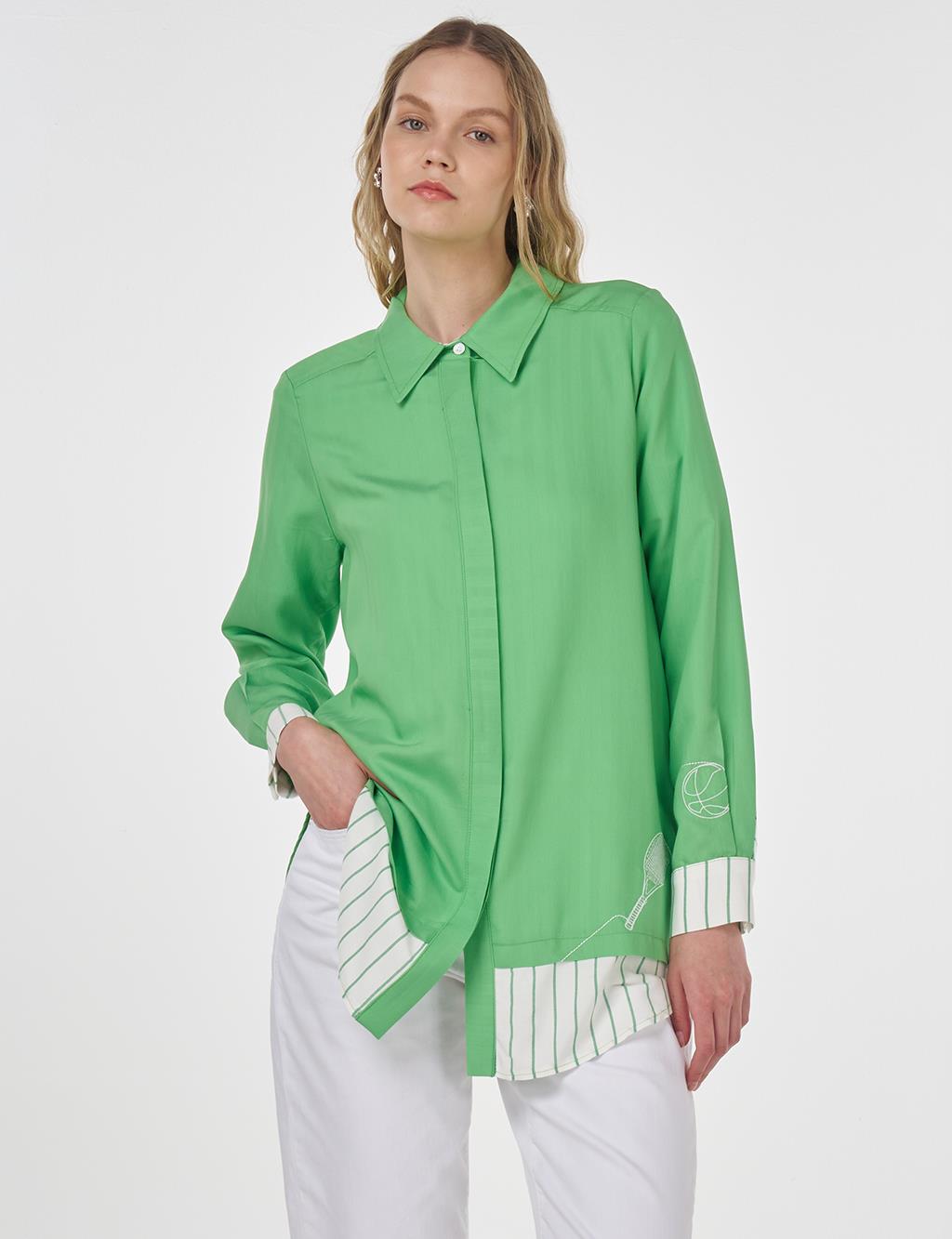 Tennis Racket Embroidered Viscose Tunic Light Green