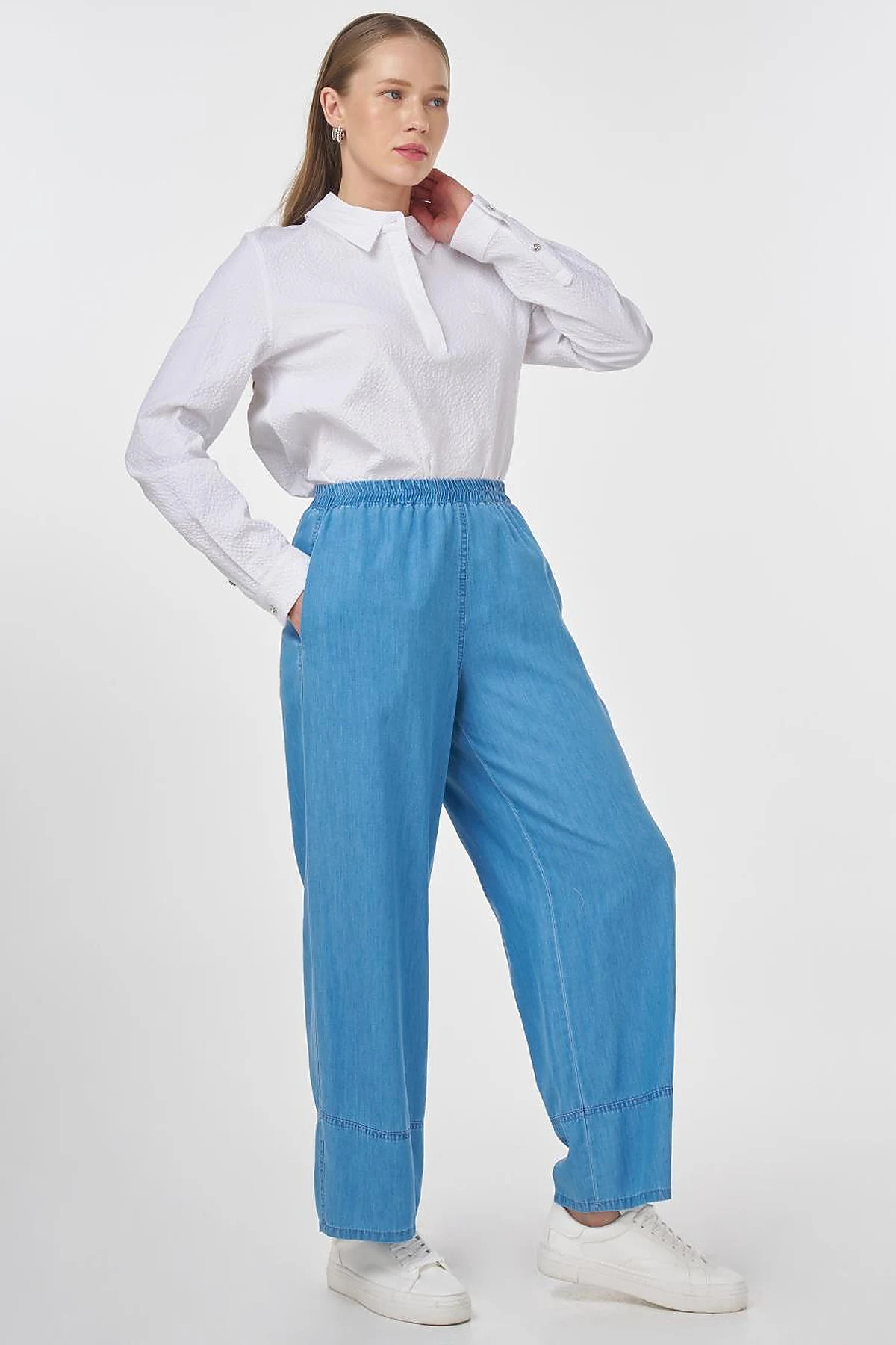Relaxed Fit Lyocell Trousers Ice Blue
