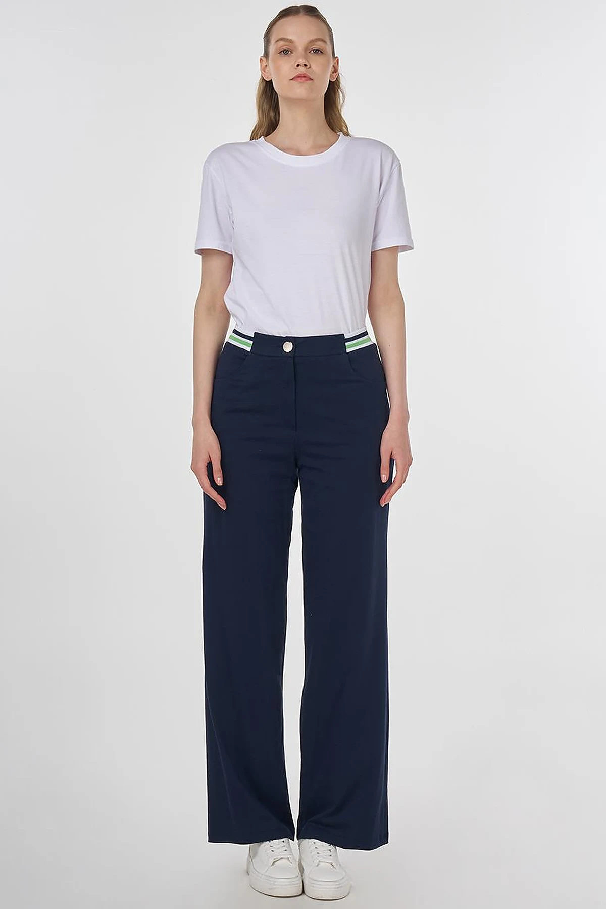 Ribbed Wide Leg Pants Dark Navy