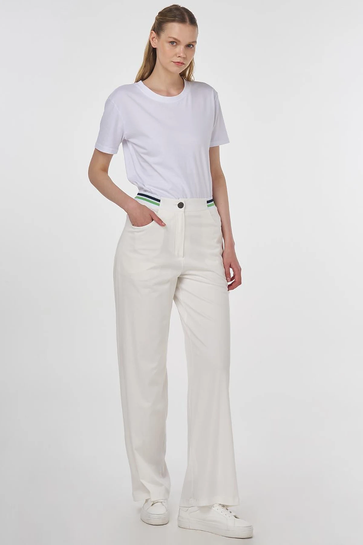 Ribbed Wide Leg Pants Optic White 
