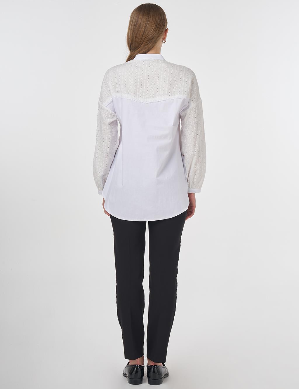 Mandarin Collar Cotton Tunic in Optical White
