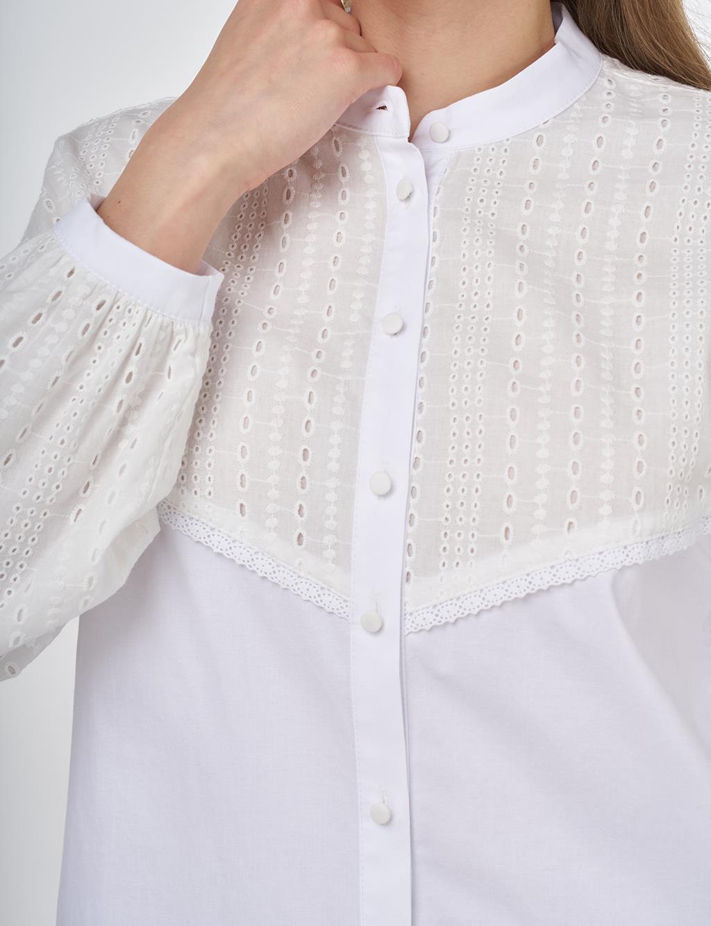 Mandarin Collar Cotton Tunic in Optical White