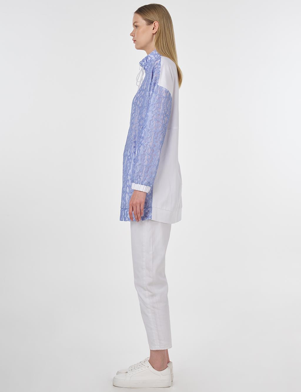High Neck Lace Sweatshirt Sky Blue