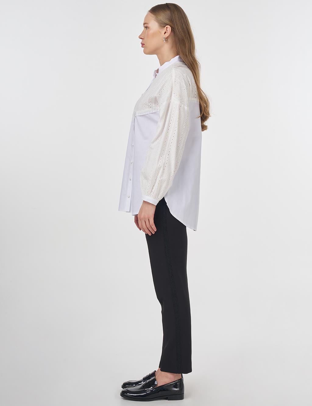 Mandarin Collar Cotton Tunic in Optical White