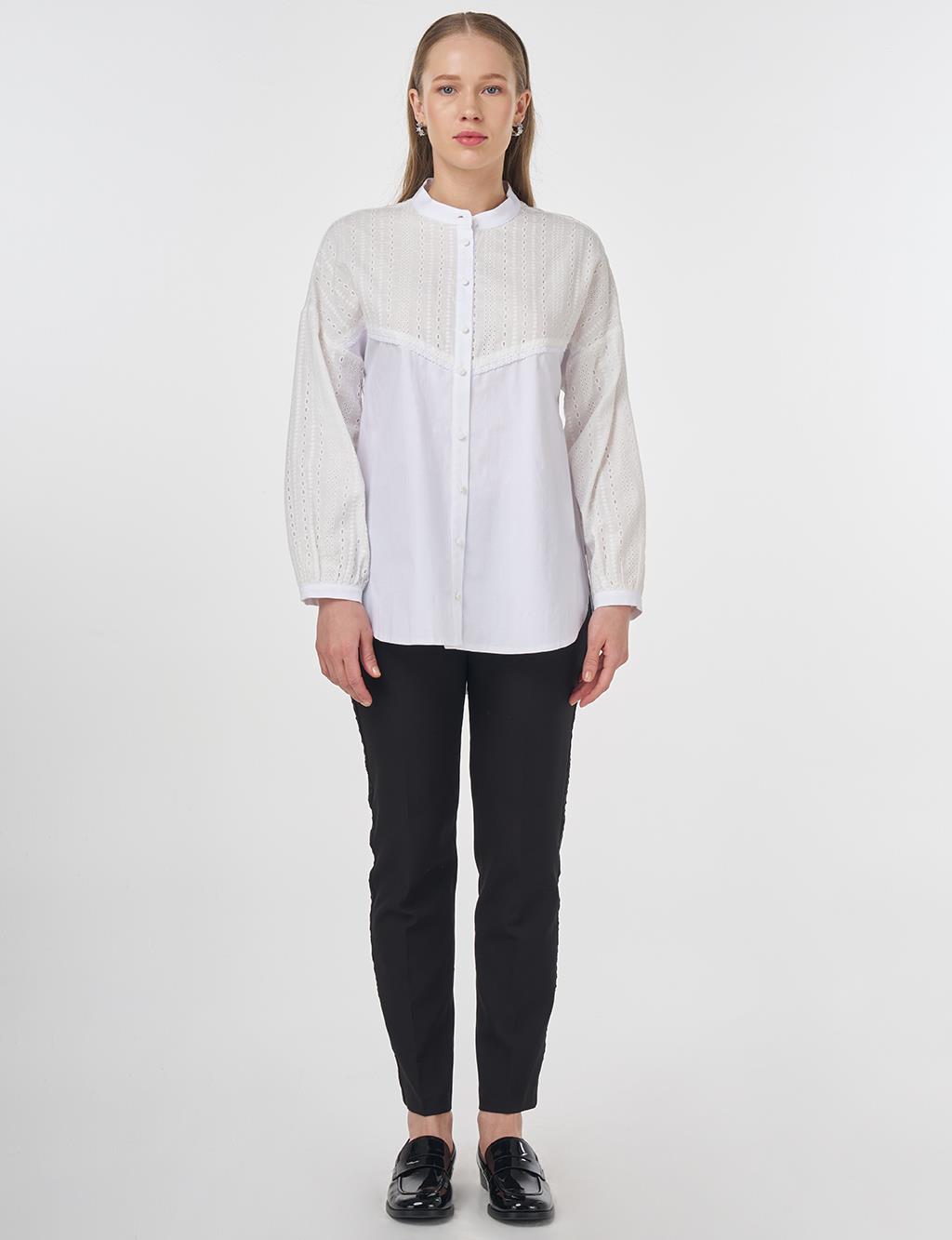 Mandarin Collar Cotton Tunic in Optical White