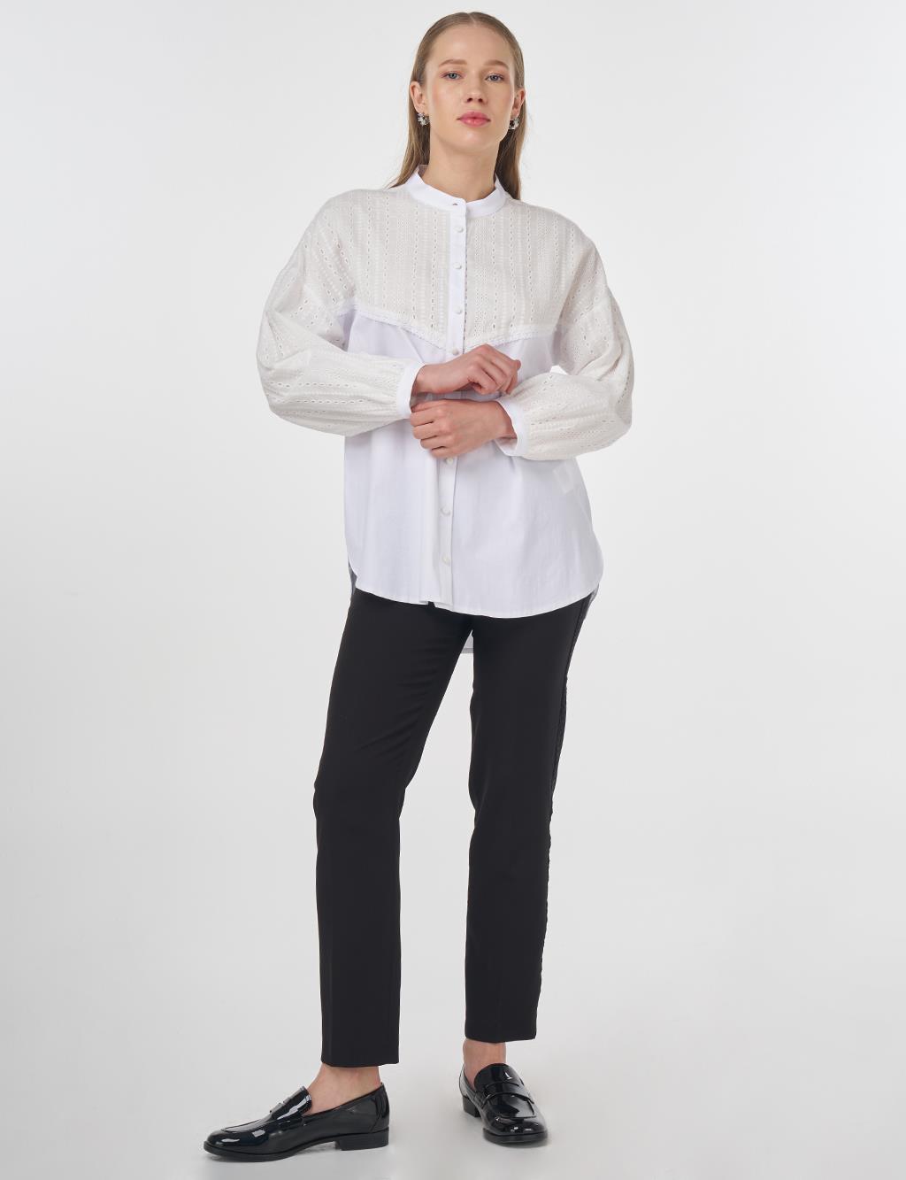 Mandarin Collar Cotton Tunic in Optical White