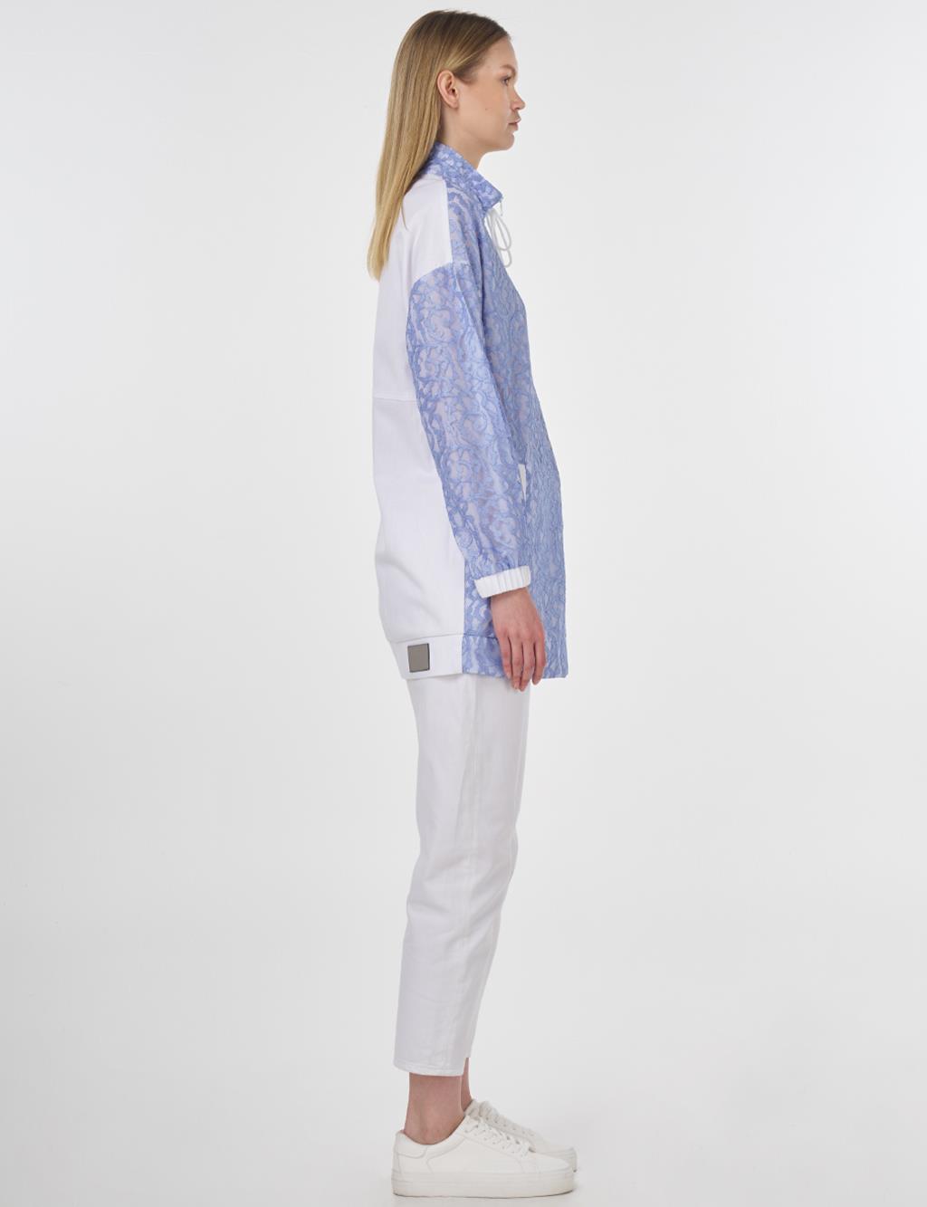 High Neck Lace Sweatshirt Sky Blue