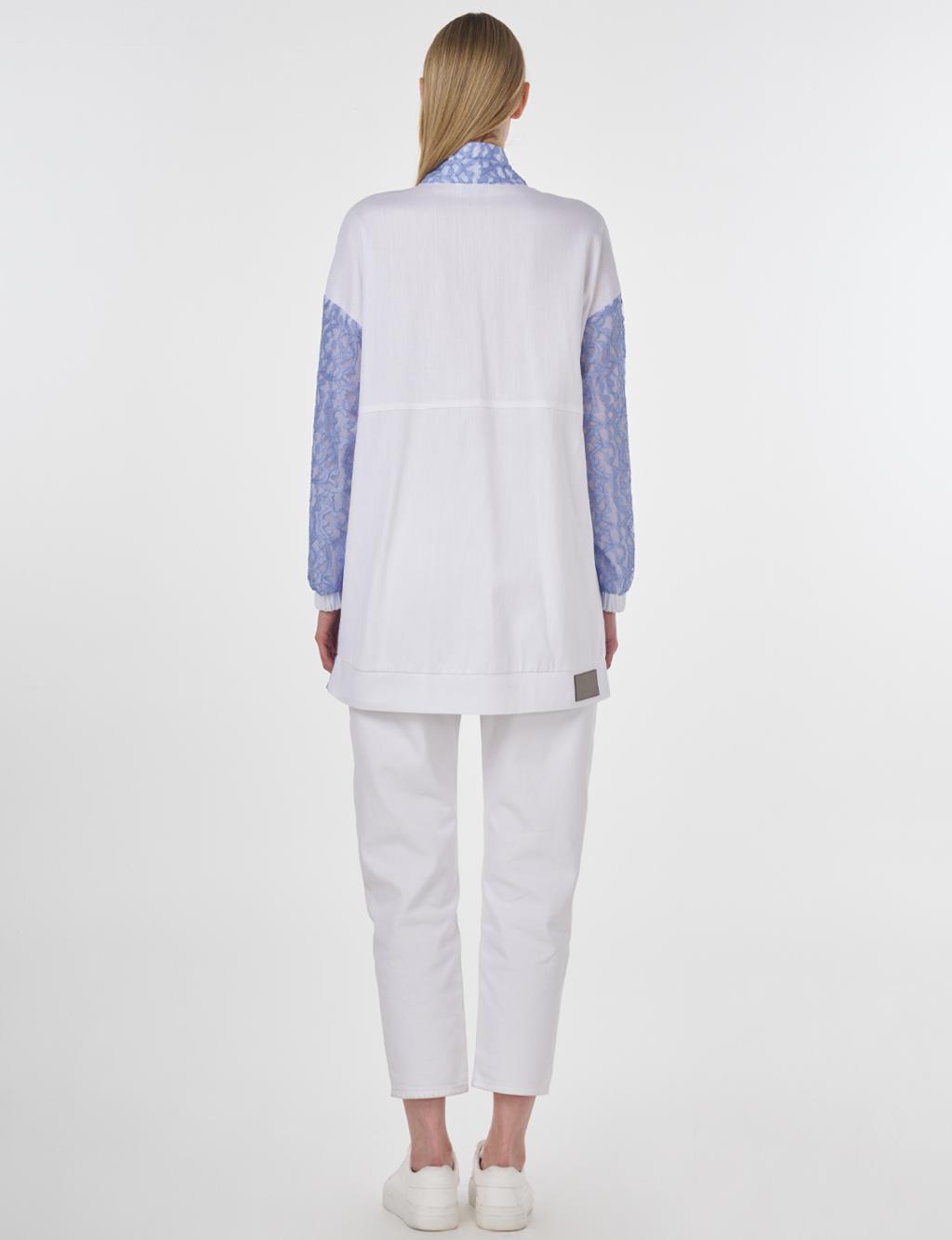 High Neck Lace Sweatshirt Sky Blue