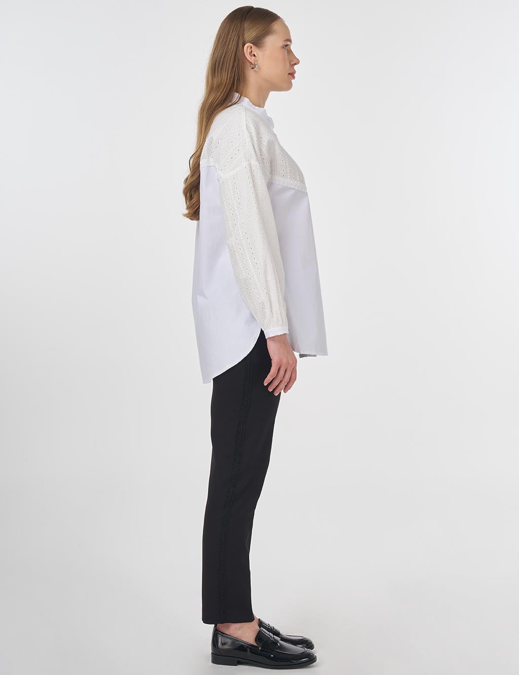 Mandarin Collar Cotton Tunic in Optical White