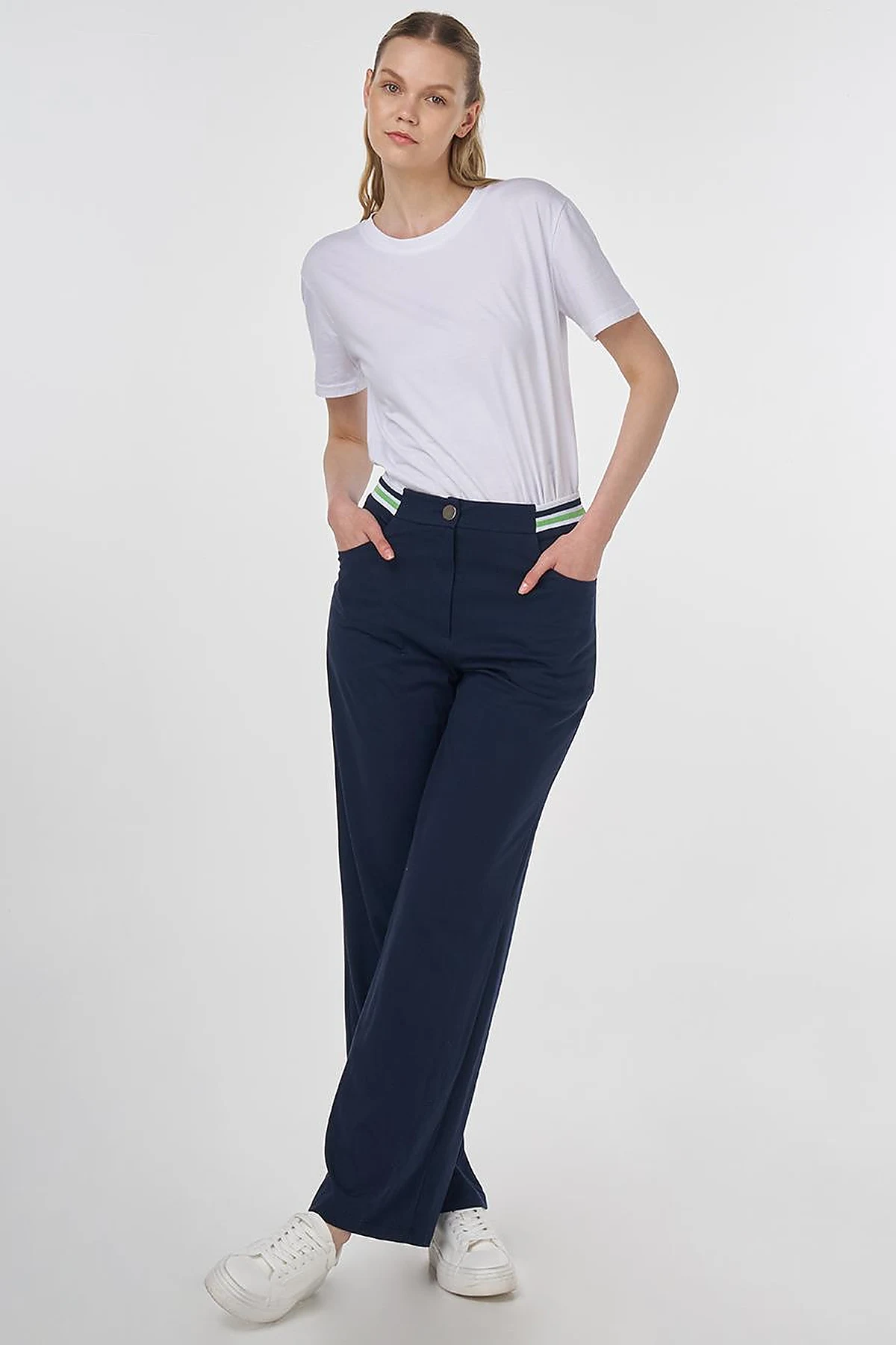 Ribbed Wide Leg Pants Dark Navy