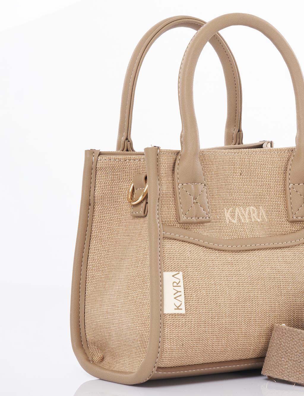Canvas Bag with Logo Beige-Mink