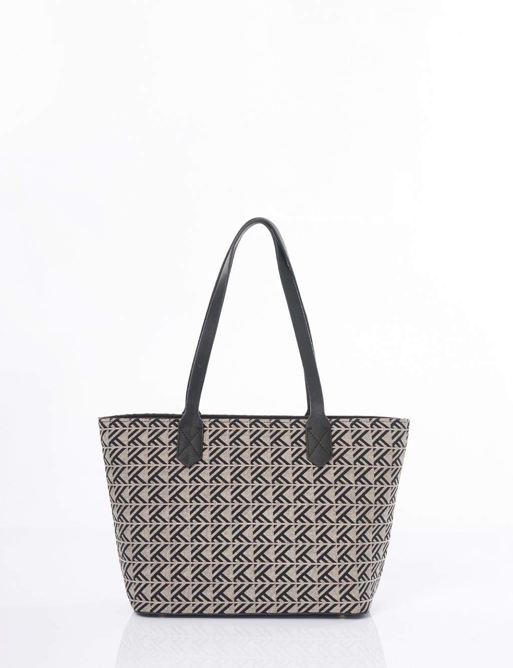 Monogram Pattern Shopper Bag Gray