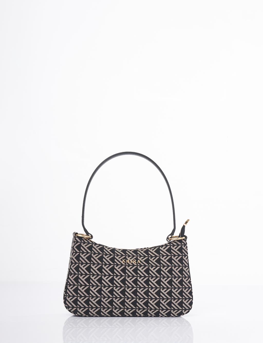 Monogram Desen Hobo Çanta Siyah 