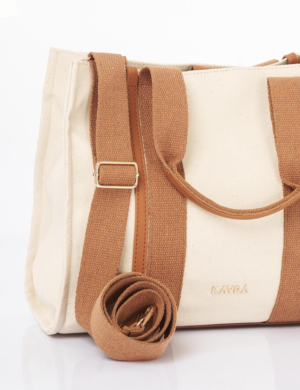 Large Canvas Bag Beige-Camel
