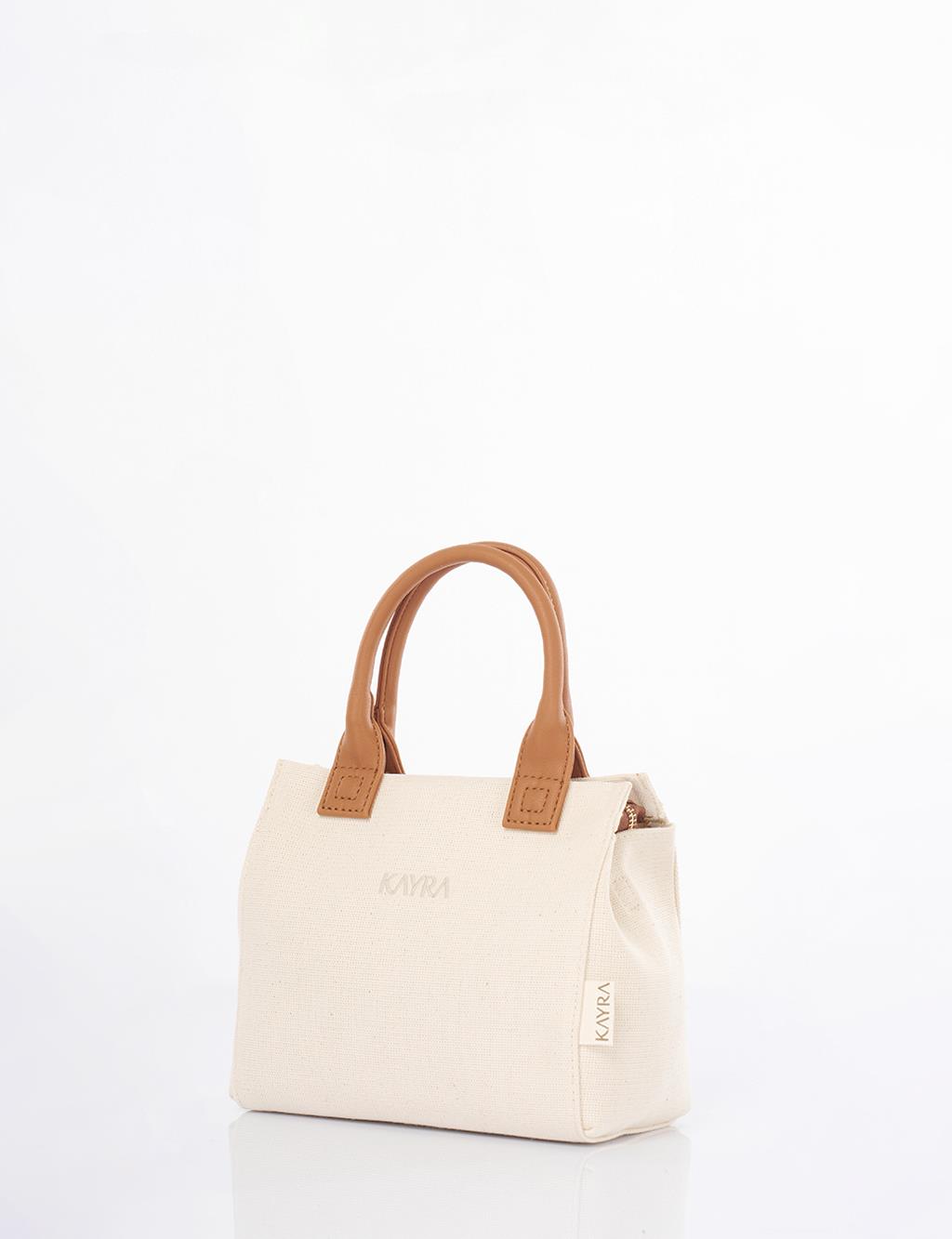 Medium Canvas Bag with Leather Garnish Beige-Camel