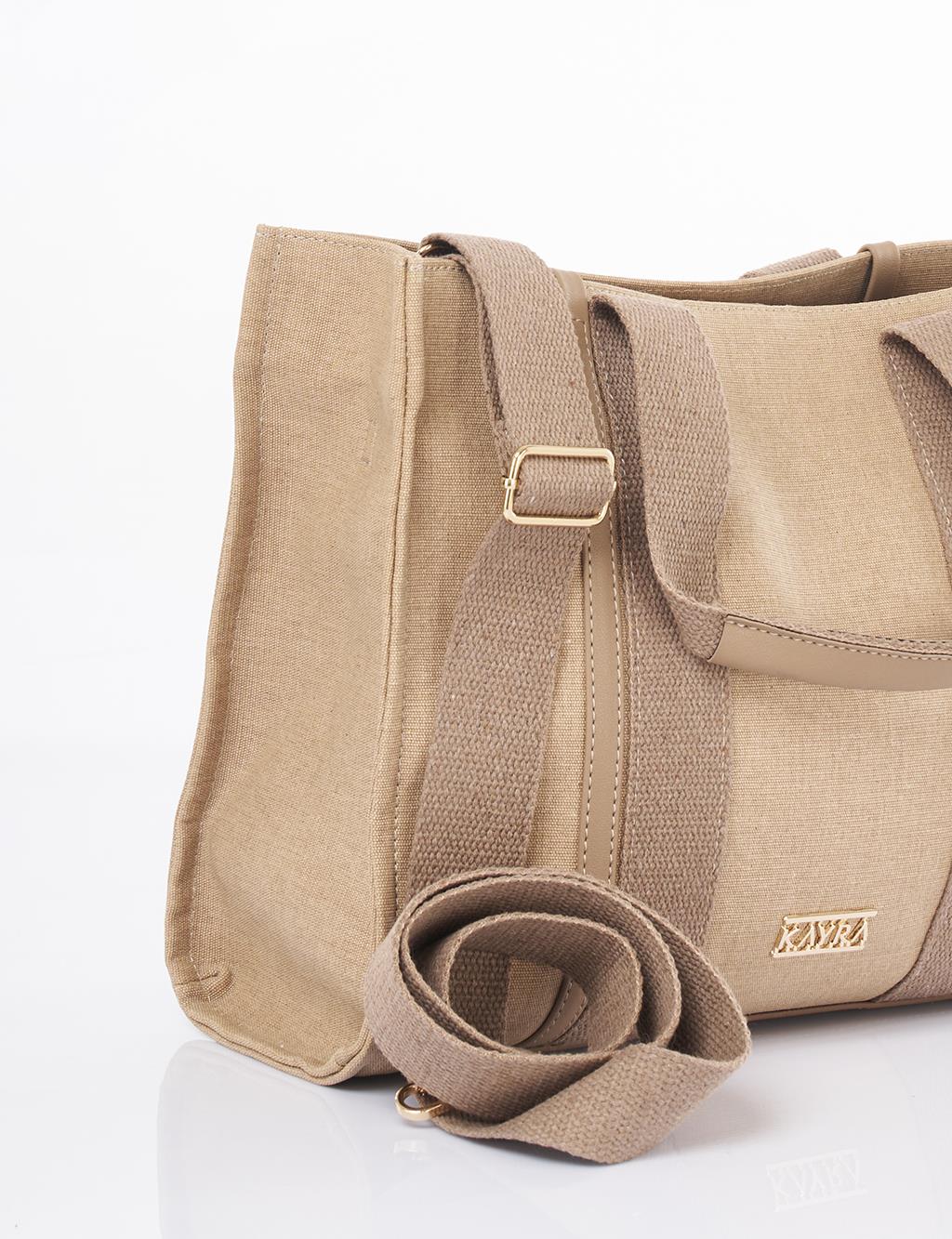 Large Canvas Bag Beige-Mink