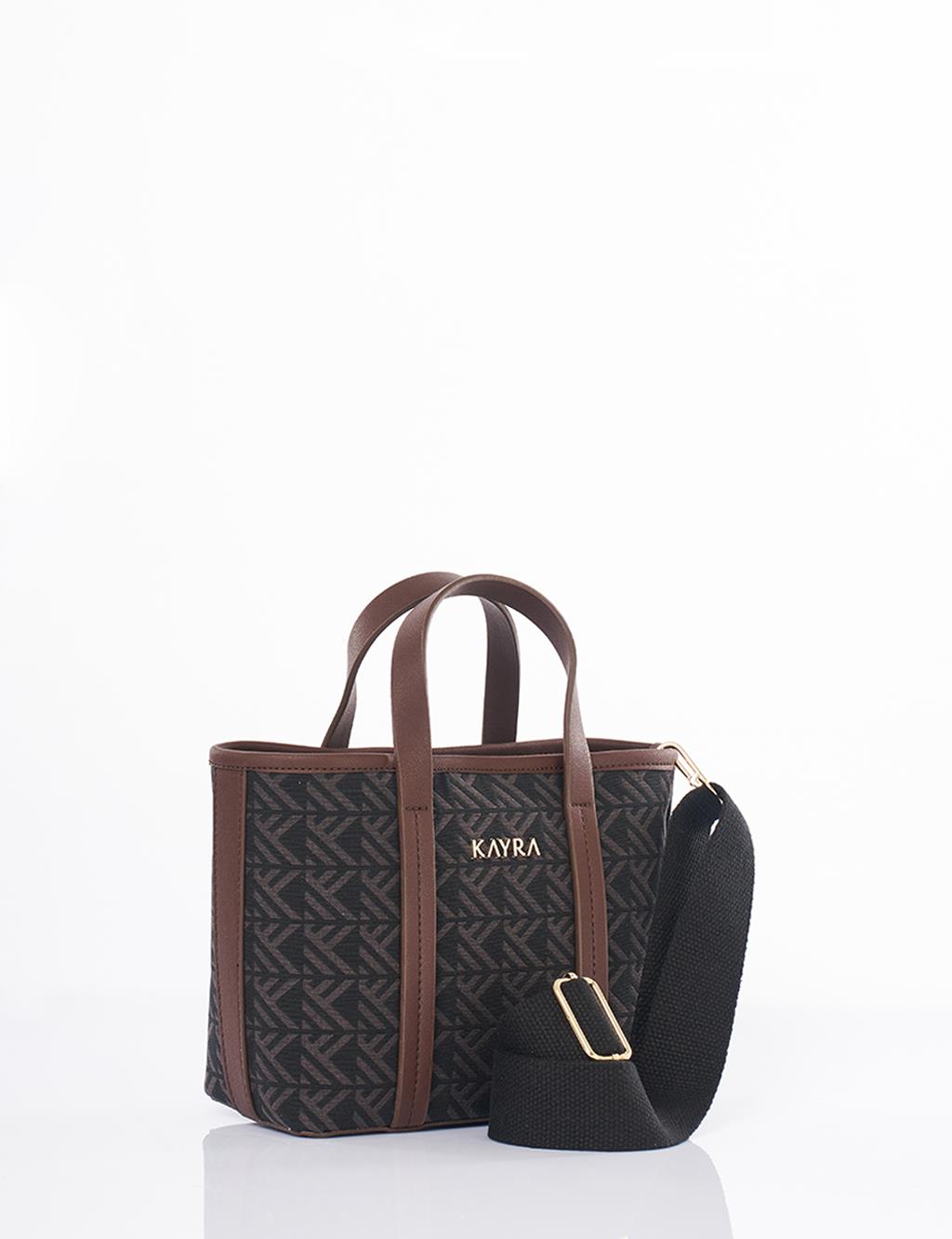 Monogram Desen Orta Boy Shopper Çanta Kahve 