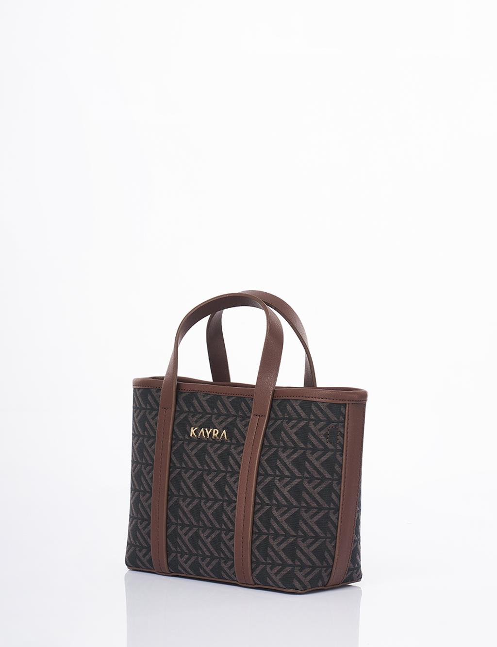 Monogram Desen Orta Boy Shopper Çanta Kahve 