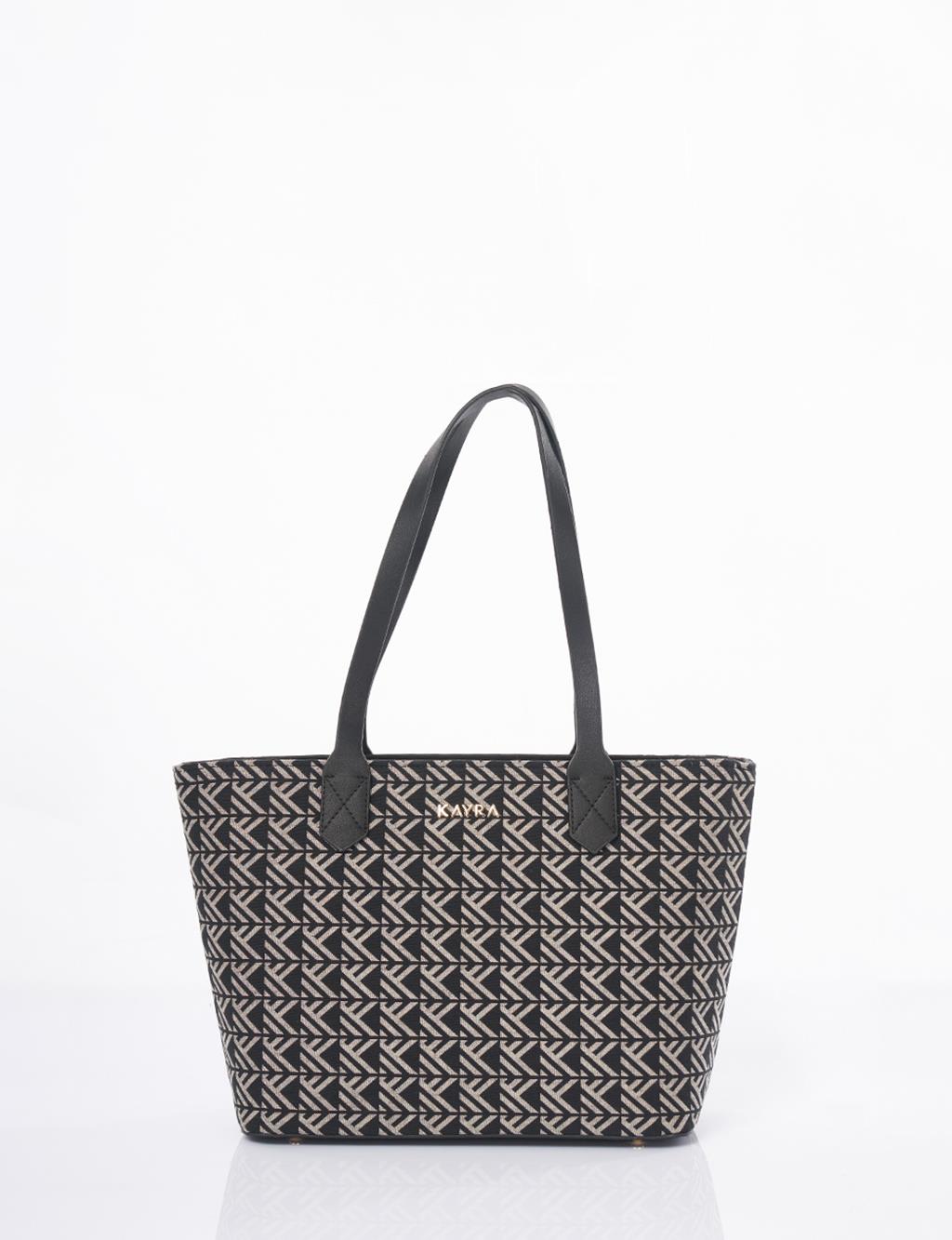 Monogram Pattern Shopper Bag Black