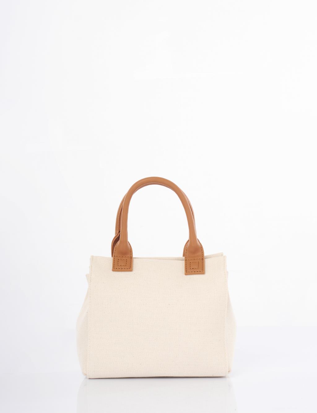 Medium Canvas Bag with Leather Garnish Beige-Camel