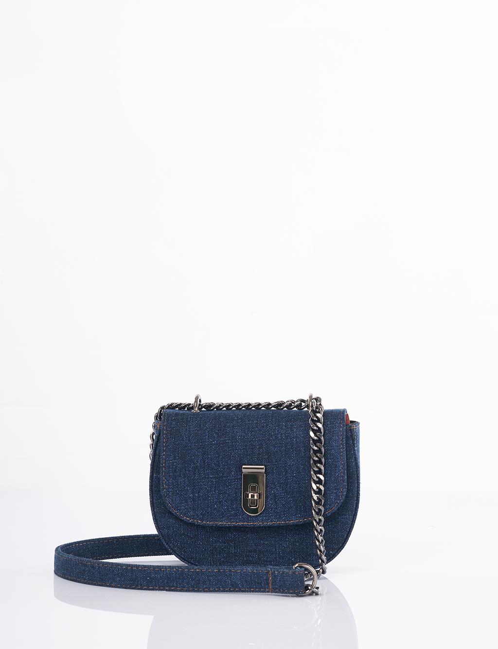 Kapaklı Denim Omuz Çantası Lacivert 