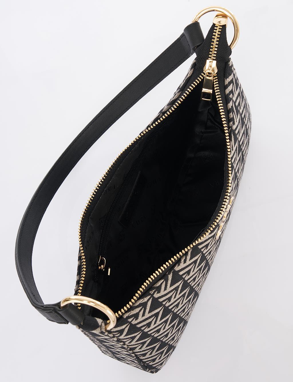Monogram Desen Hobo Çanta Siyah 