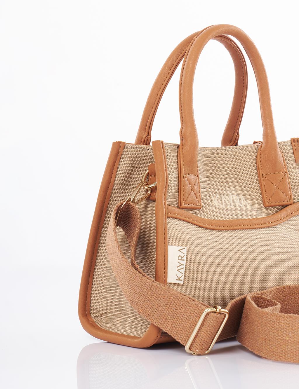 Canvas Bag with Logo Beige-Camel