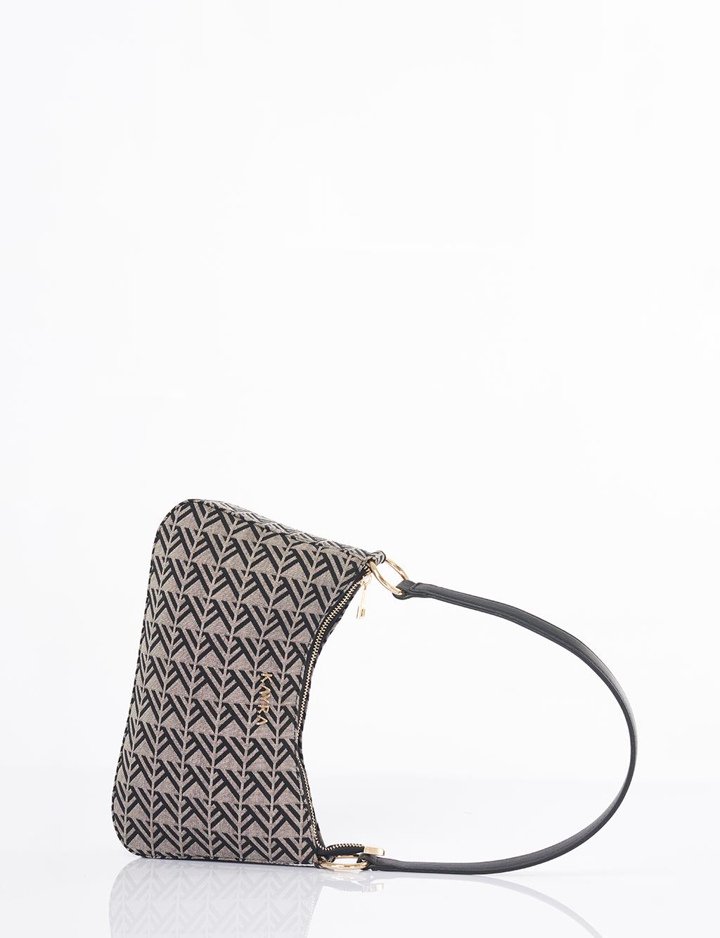 Monogram Pattern Hobo Bag Gray