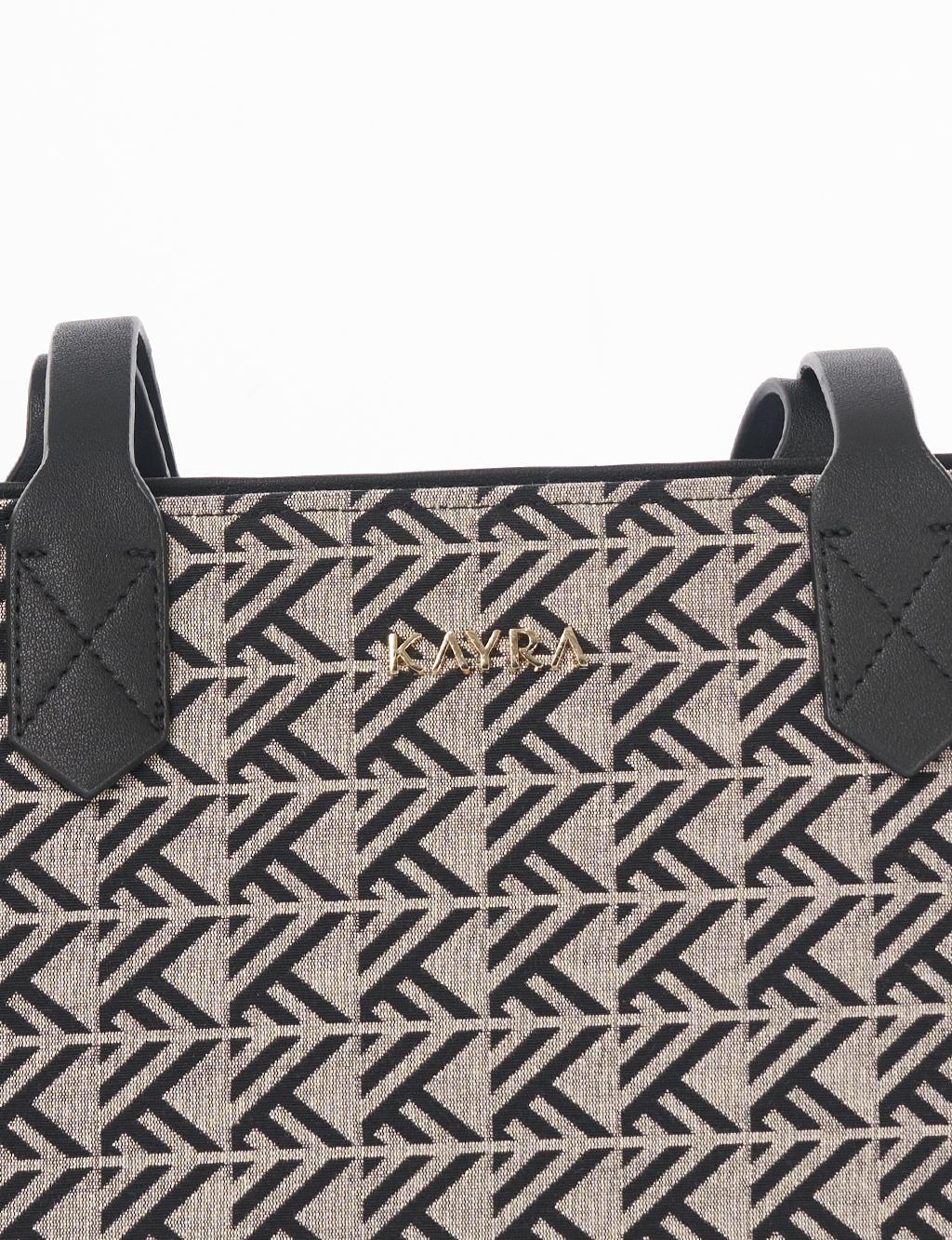 Monogram Pattern Shopper Bag Gray
