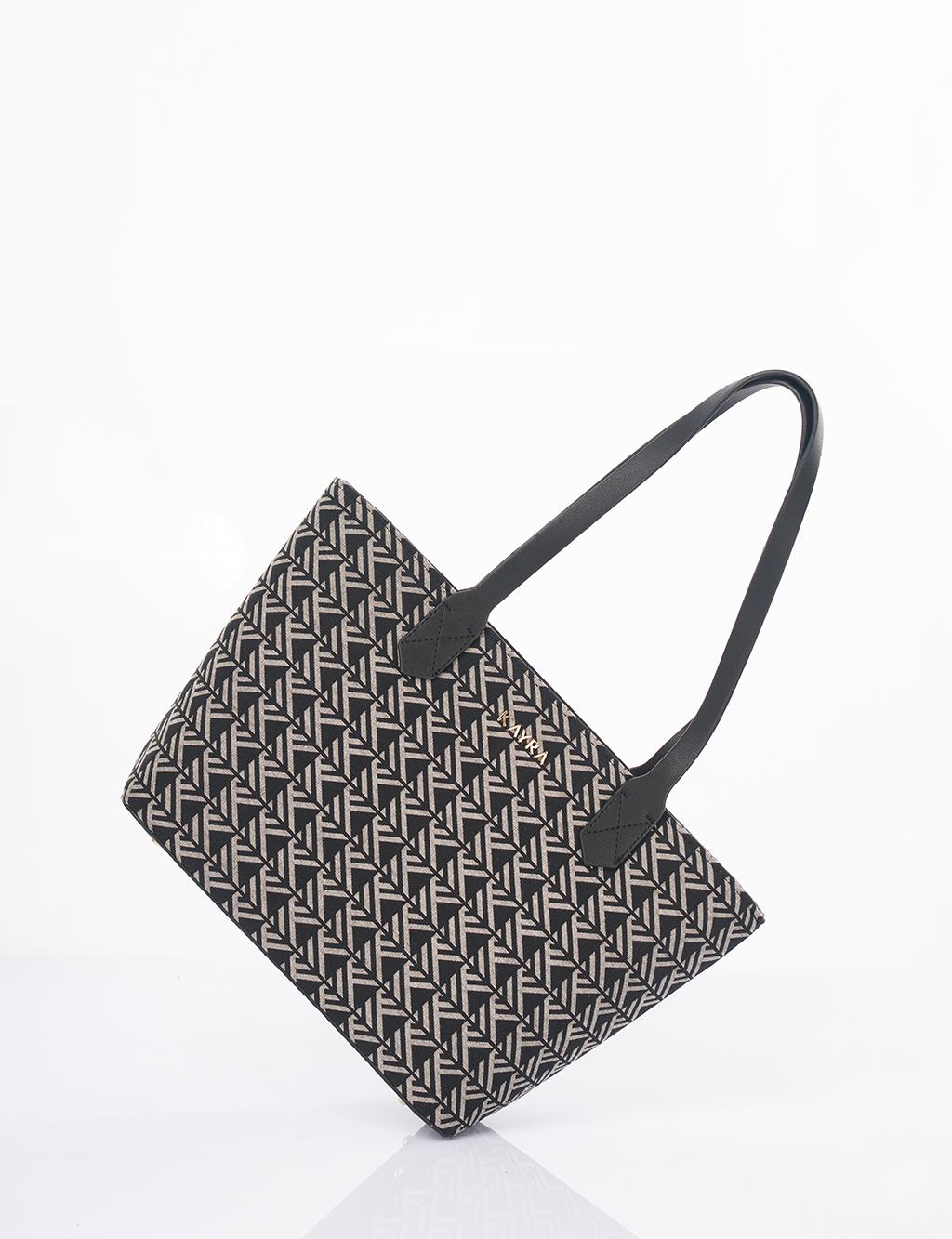 Monogram Pattern Shopper Bag Black