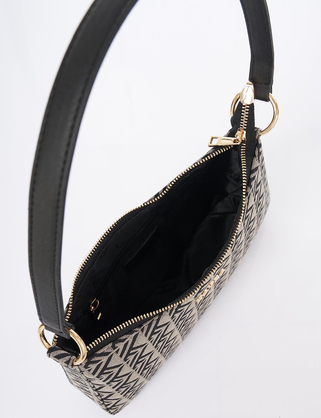 Monogram Pattern Hobo Bag Gray