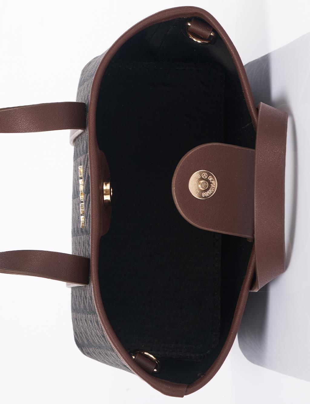 Monogram Desen Orta Boy Shopper Çanta Kahve 