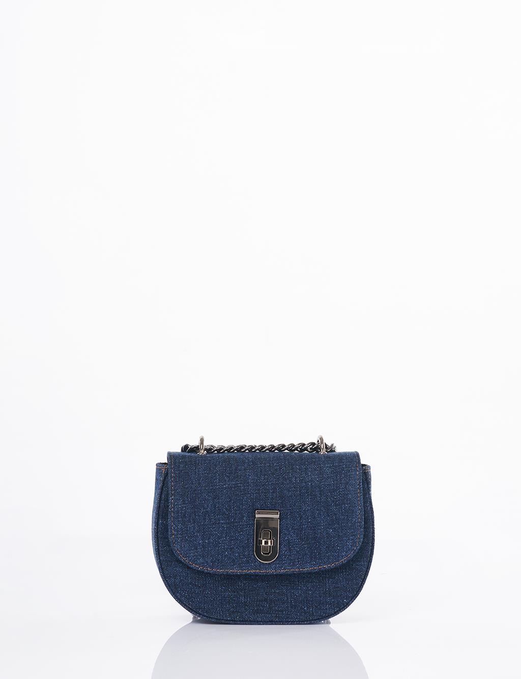 Kapaklı Denim Omuz Çantası Lacivert 