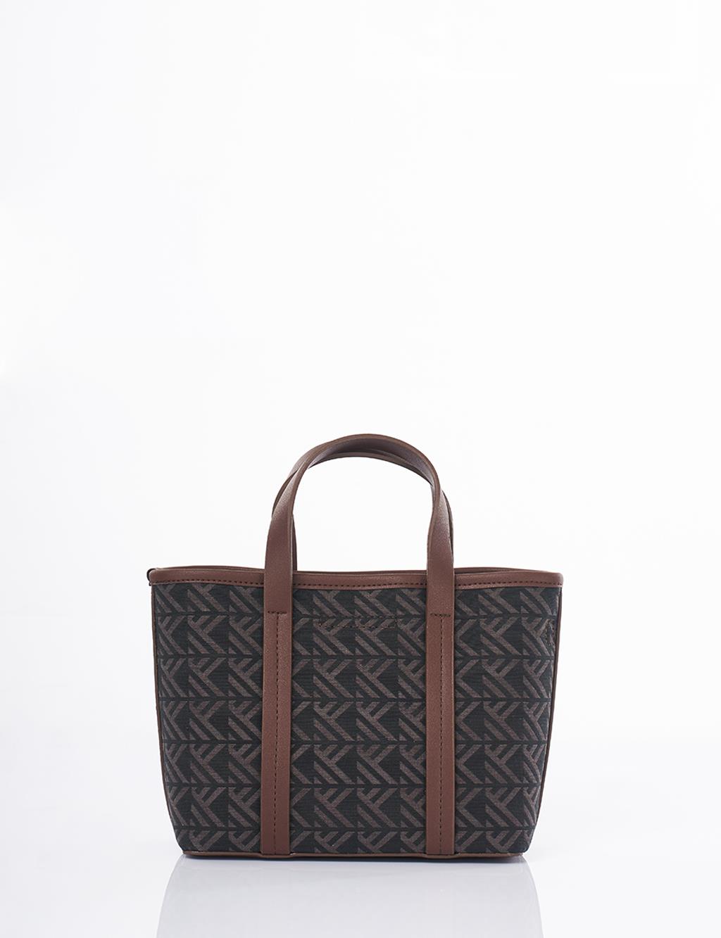 Monogram Desen Orta Boy Shopper Çanta Kahve 