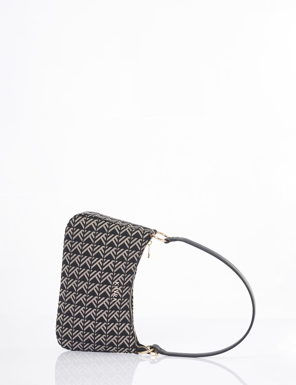 Monogram Desen Hobo Çanta Siyah 
