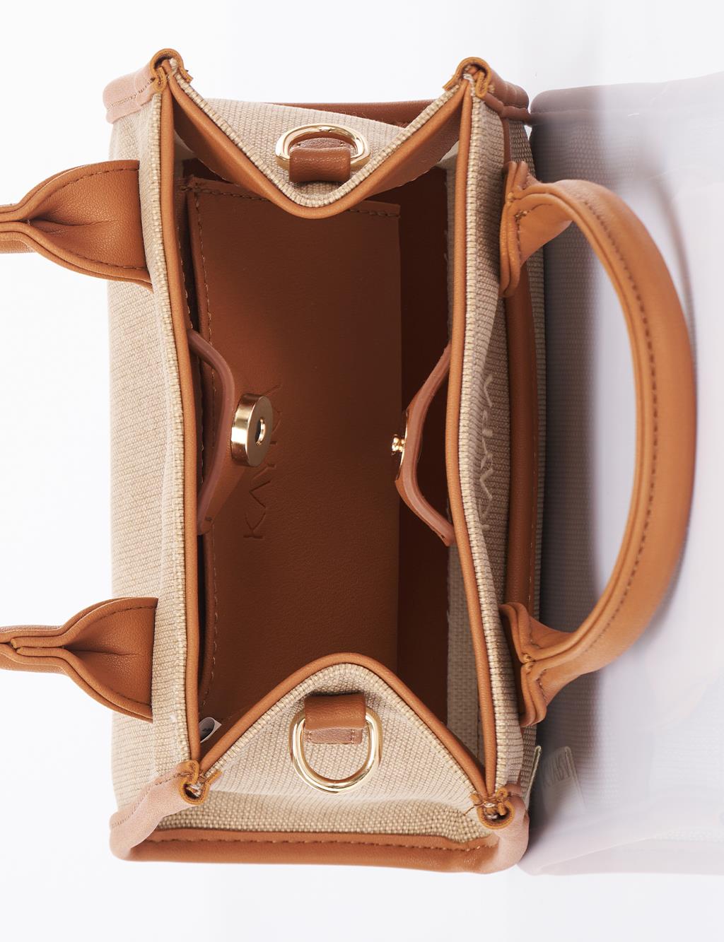 Canvas Bag with Logo Beige-Camel
