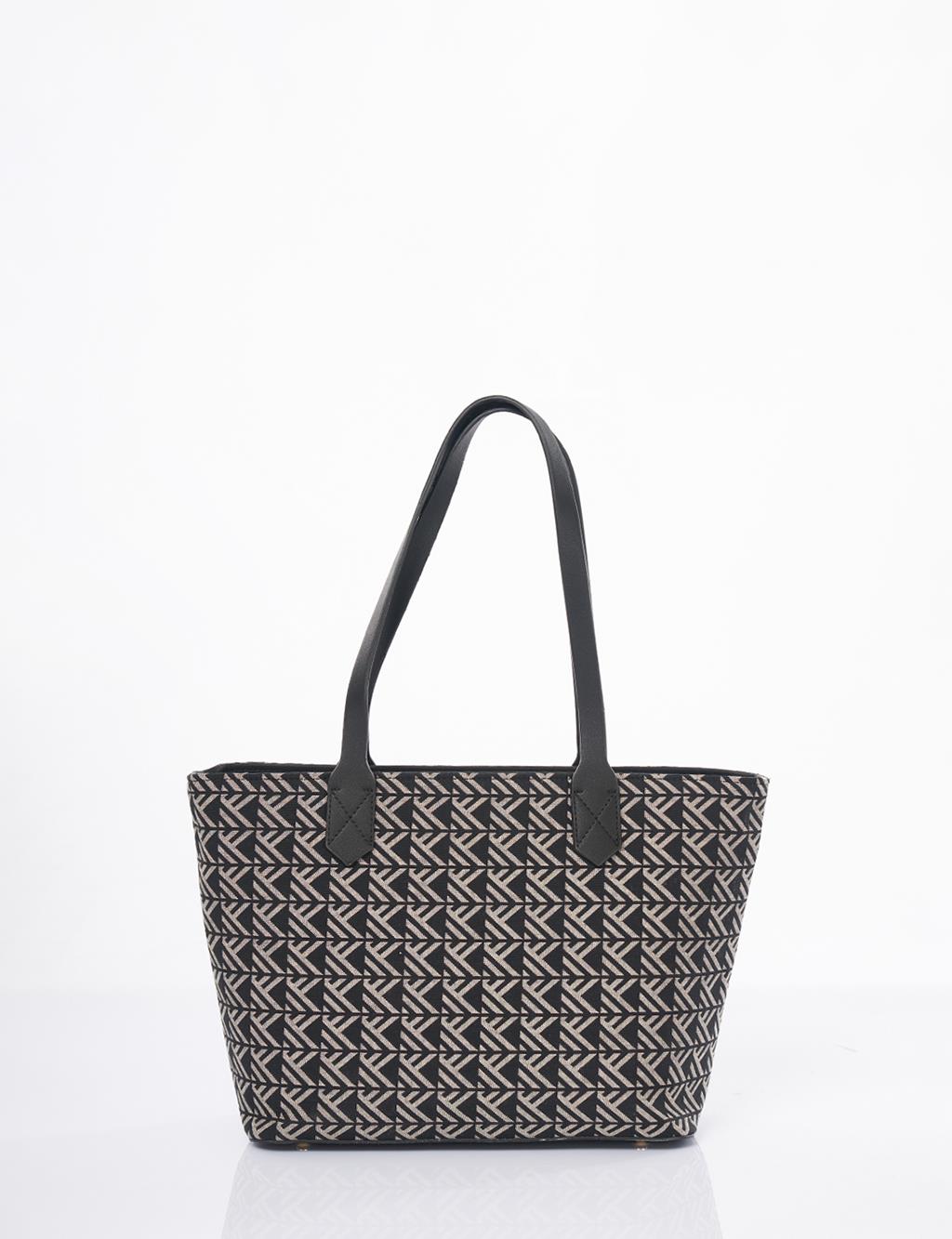 Monogram Pattern Shopper Bag Black