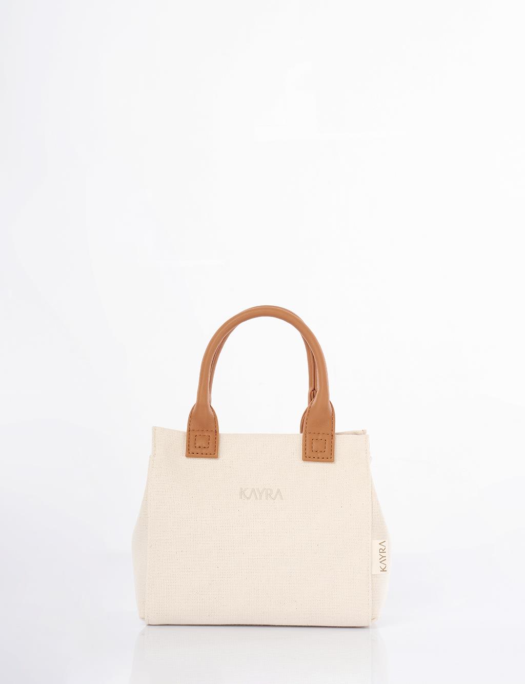 Medium Canvas Bag with Leather Garnish Beige-Camel
