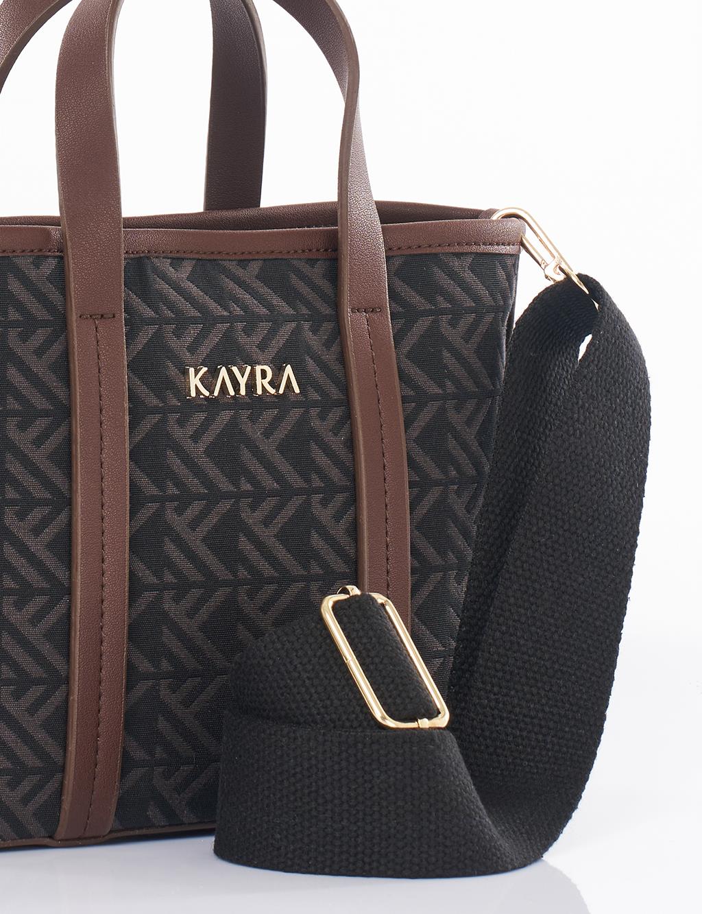 Monogram Desen Orta Boy Shopper Çanta Kahve 