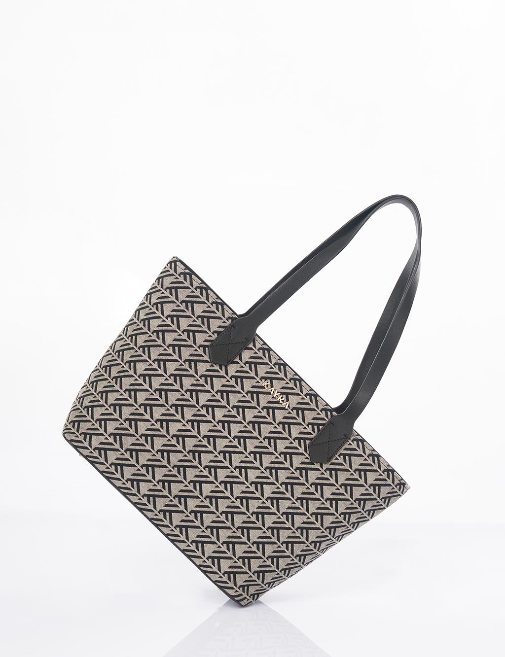 Monogram Pattern Shopper Bag Gray