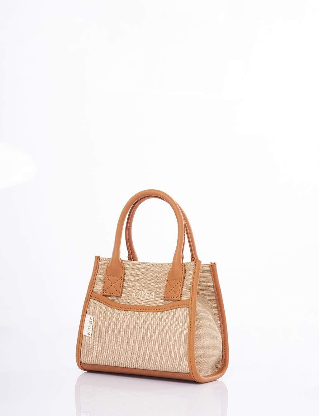 Canvas Bag with Logo Beige-Camel