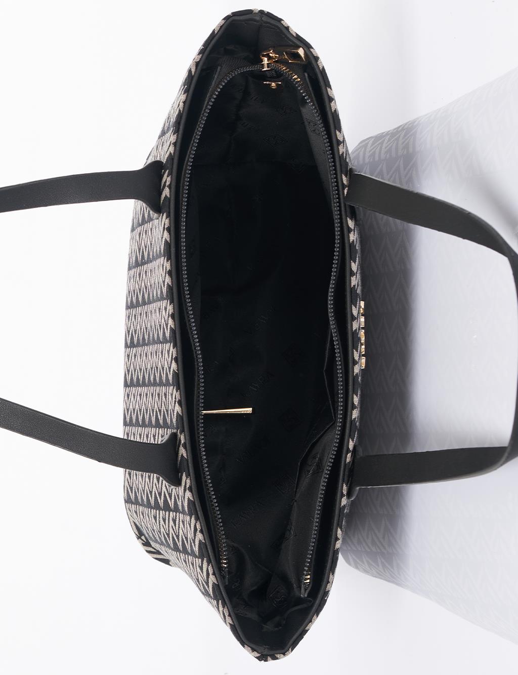Monogram Pattern Shopper Bag Black