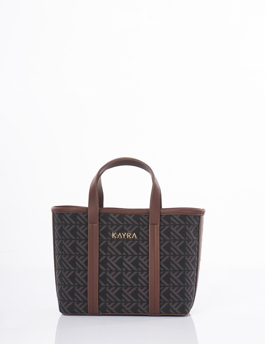 Monogram Desen Orta Boy Shopper Çanta Kahve 