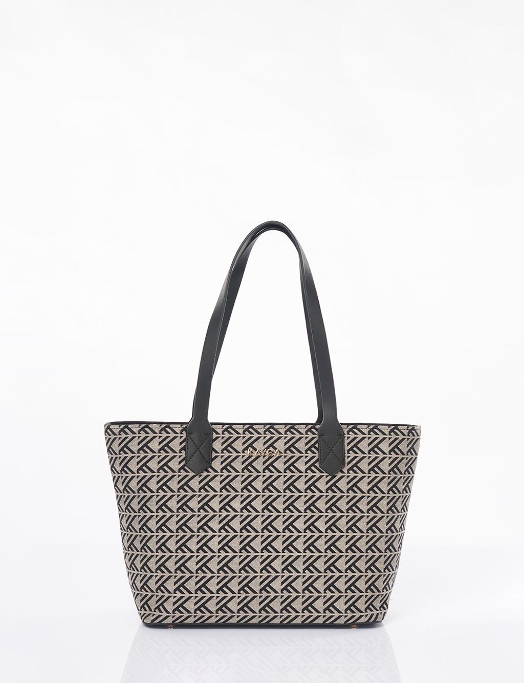 Monogram Pattern Shopper Bag Gray