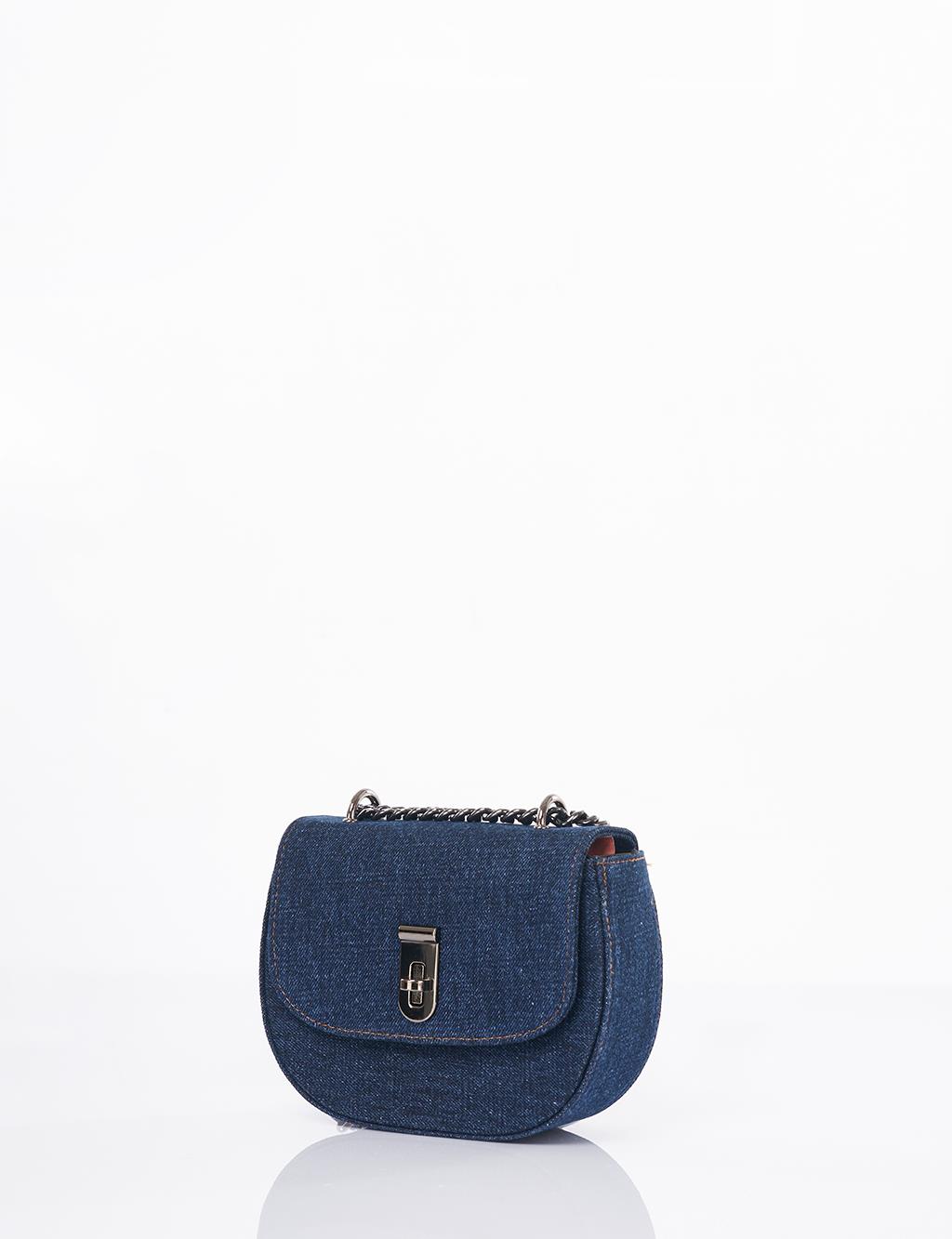 Kapaklı Denim Omuz Çantası Lacivert 