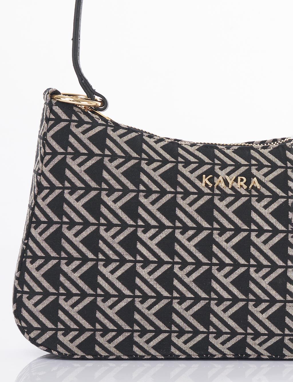 Monogram Desen Hobo Çanta Siyah 