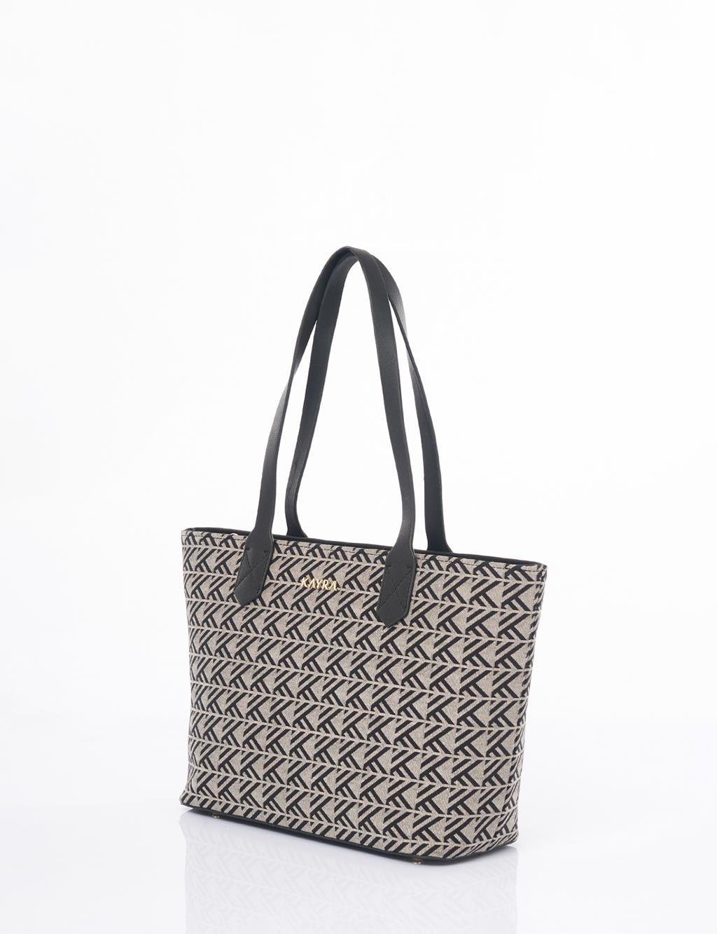 Monogram Pattern Shopper Bag Gray