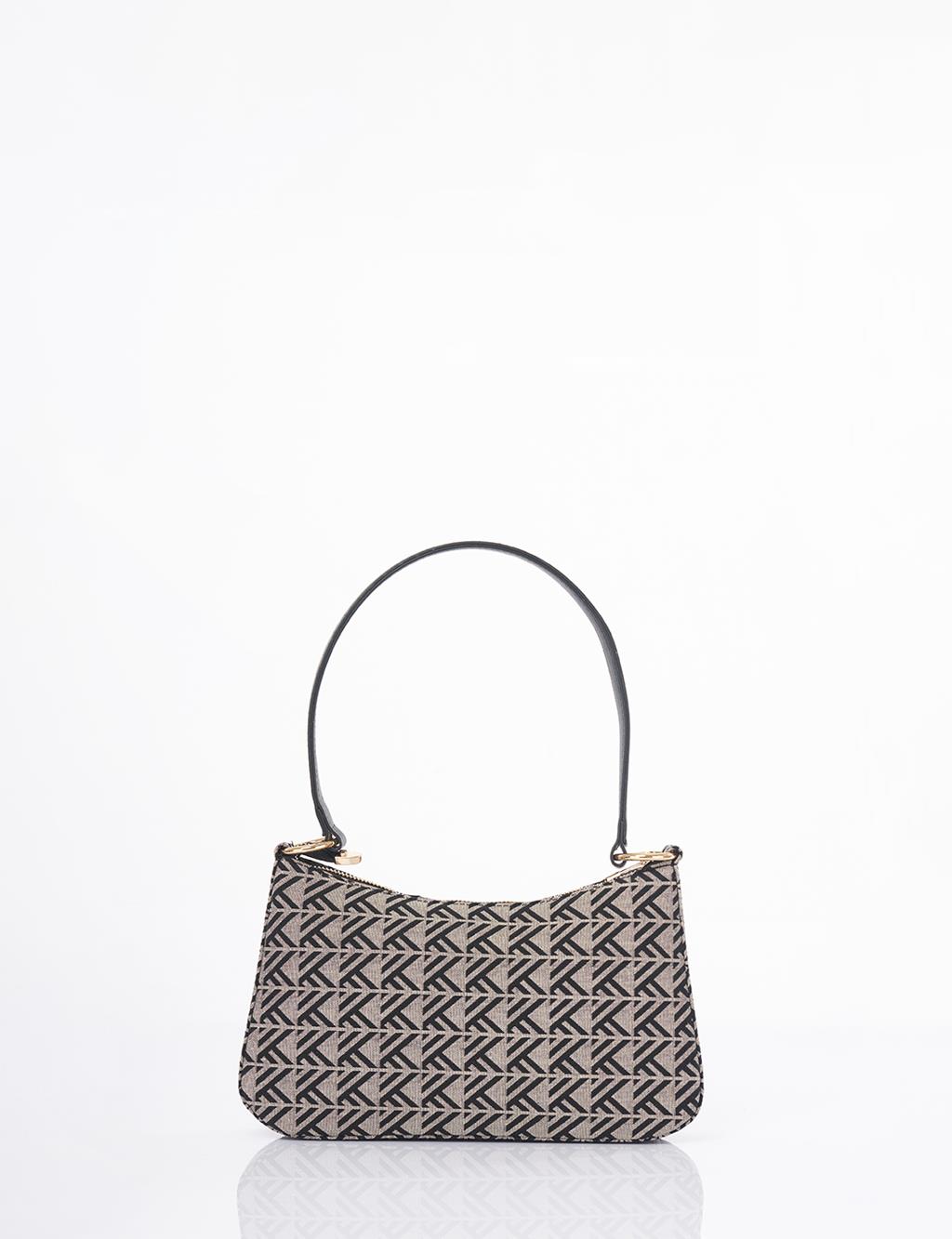 Monogram Pattern Hobo Bag Gray