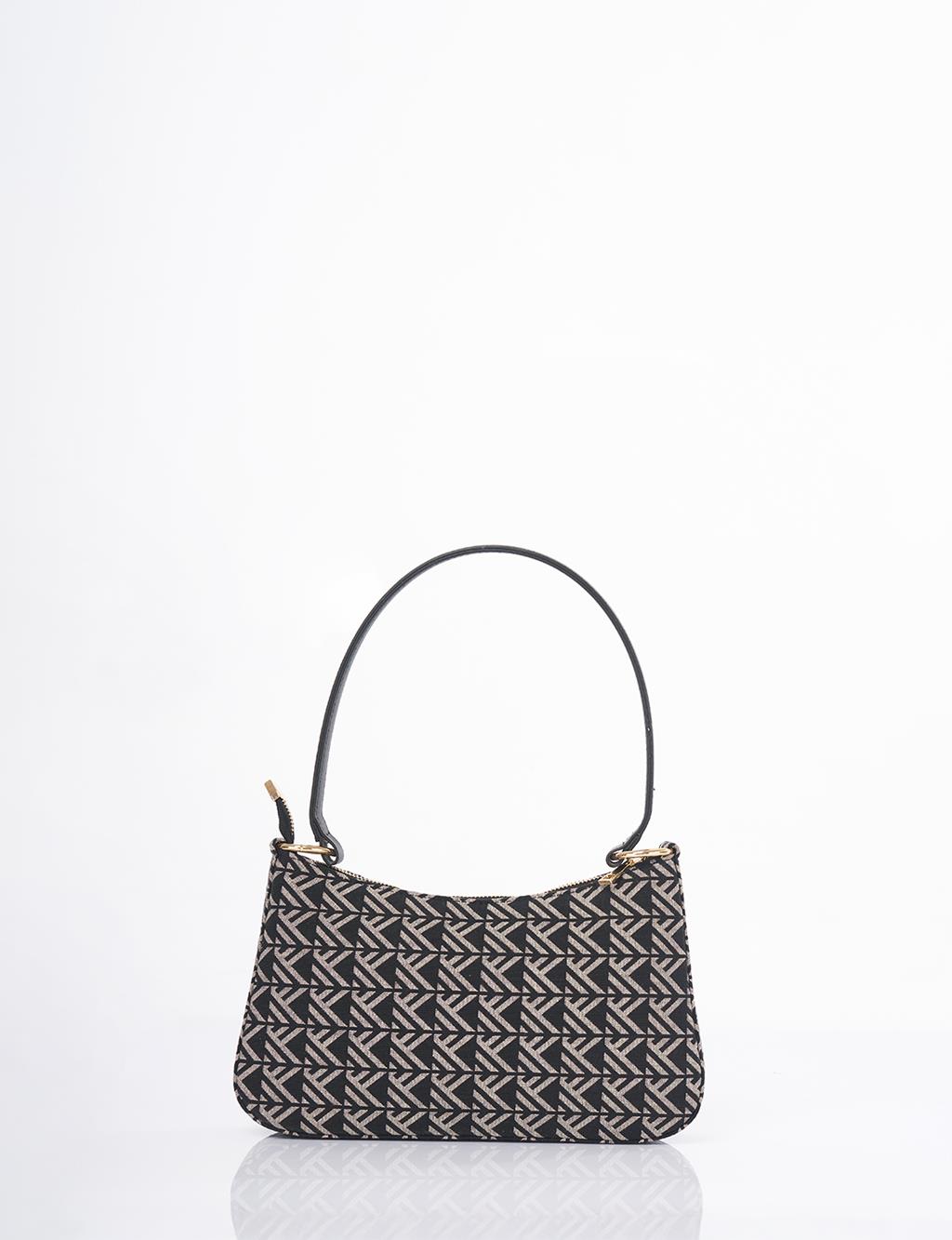 Monogram Desen Hobo Çanta Siyah 