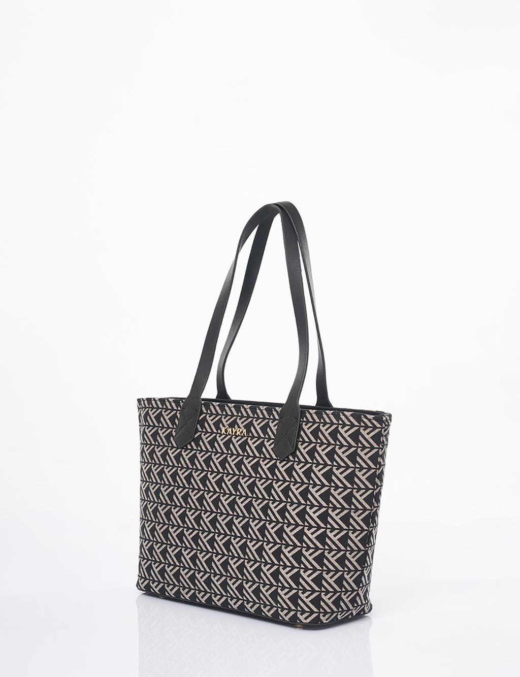 Monogram Pattern Shopper Bag Black